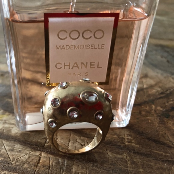 Gold 60's style color Cocktail Ring size 9 - Picture 3 of 4